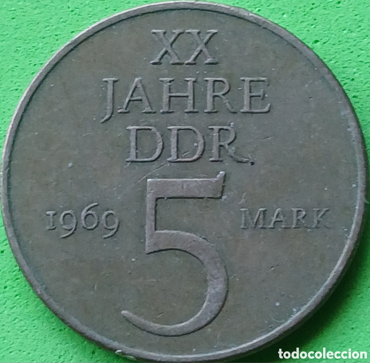 Monedas antiguas de Europa: Alemania Oriental 5 marcos 1969 km#22 20&deg;aniversario de la RDA