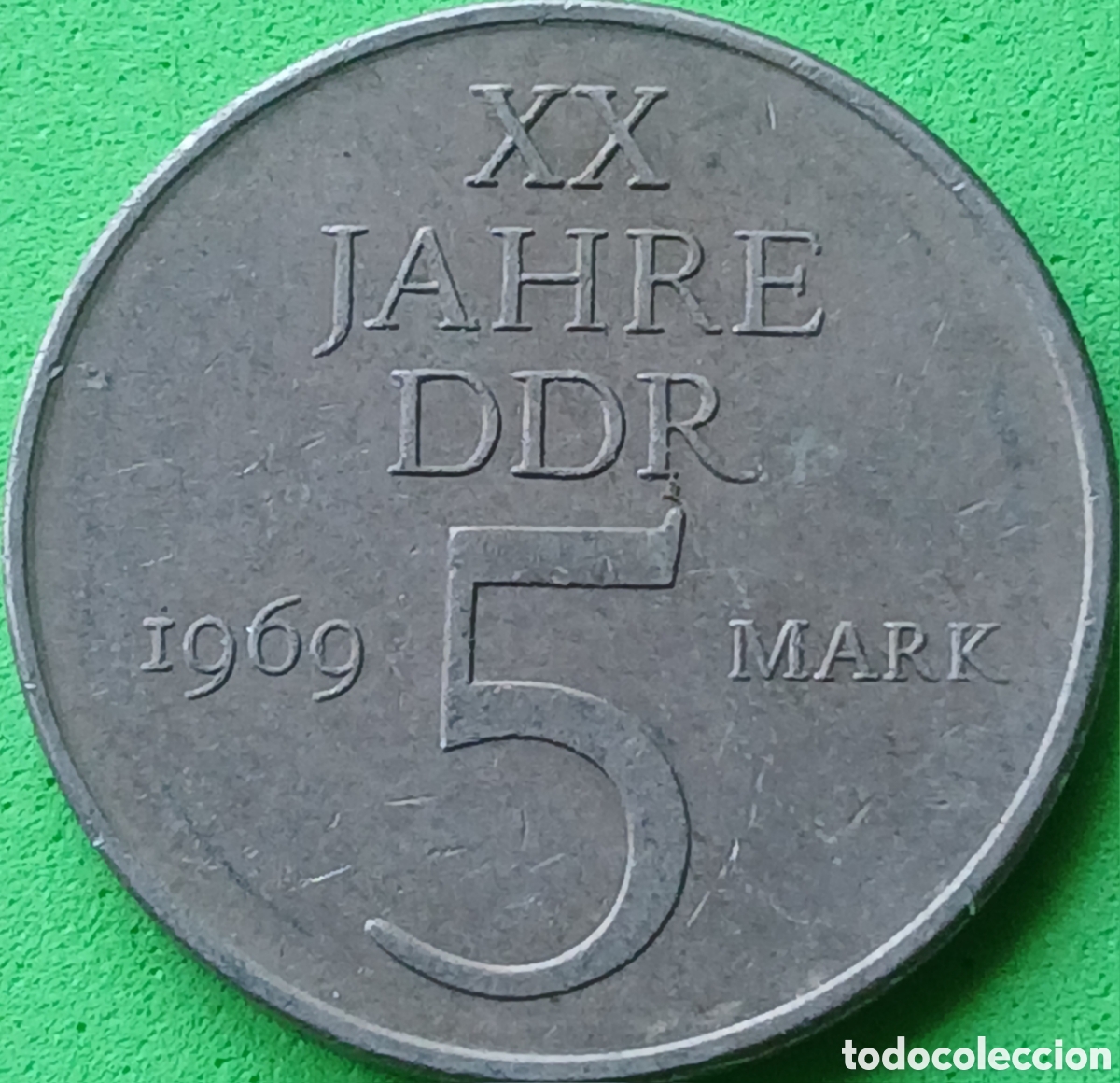 Monedas antiguas de Europa: Alemania Oriental 5 marcos 1969 km#22 20&deg;aniversario de la RDA