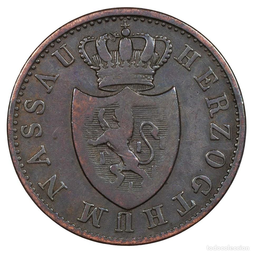 Monedas antiguas de Europa: Alemania Ducado De Nassau 1 KREUZER 1834 WILHELM Wiesbaden Cobre