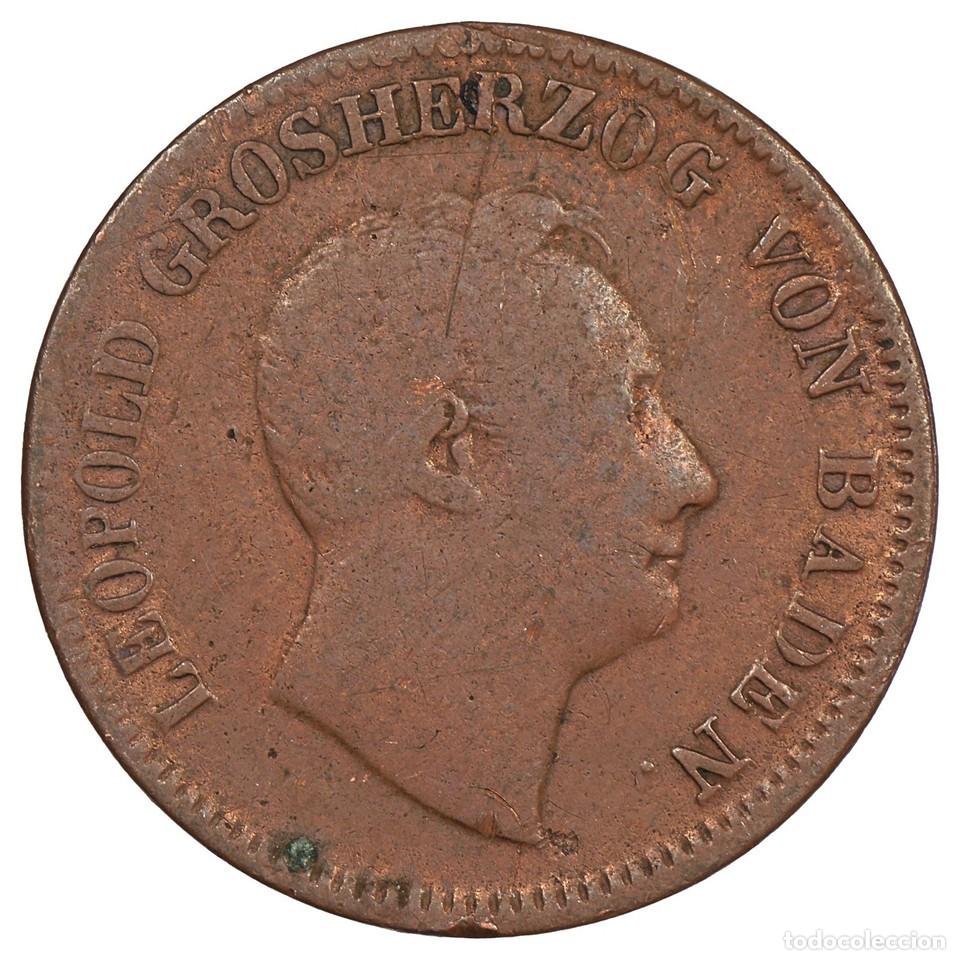 Monedas antiguas de Europa: Alemania Gran Ducado De Bade 1 Kreuzer 1852 Leopoldo I Cobre