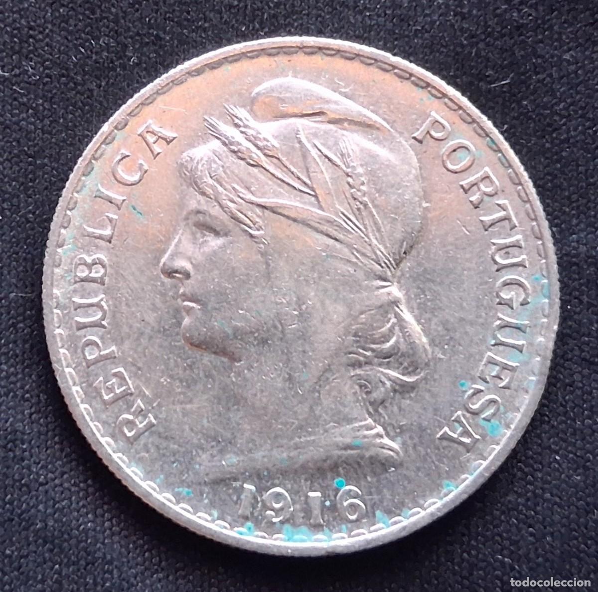 Monedas antiguas de Europa: Moneda de plata 50 centavo 1916 (Portugal) 12,5g. Ag 0.835 ( Estilo medio duro, 5 pesetas )