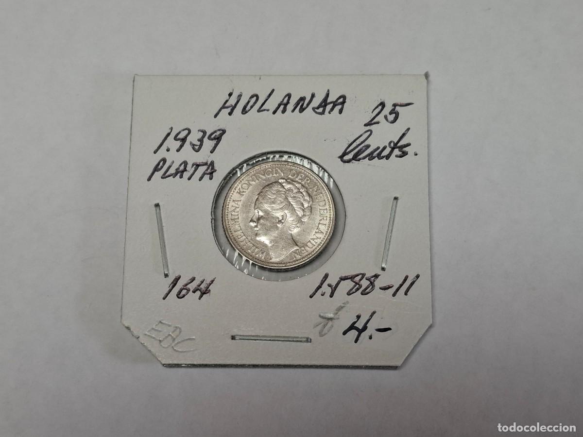 Monedas antiguas de Europa: 25 CENTS. de PLATA de 1939 KM 164 HOLANDA en EBC
