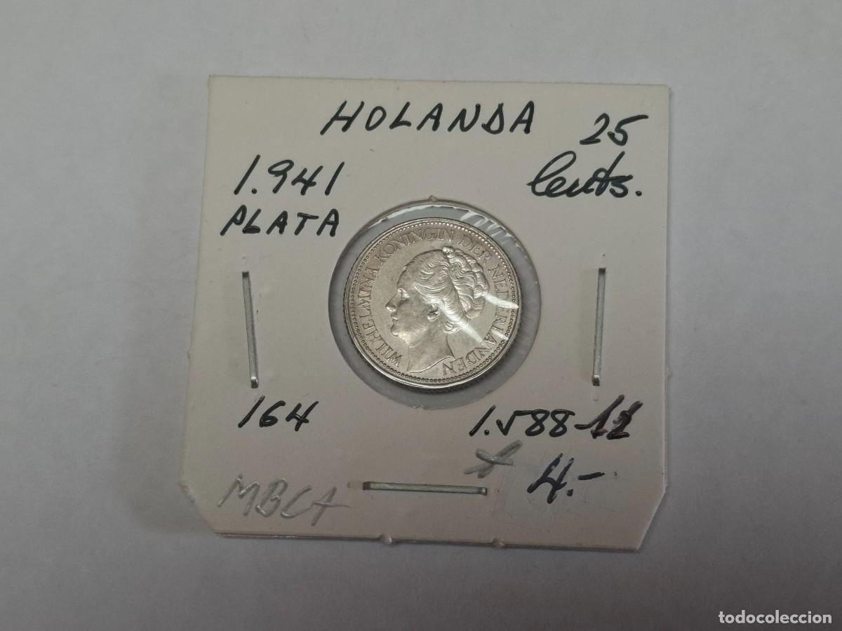 Monedas antiguas de Europa: 25 CENTS. de PLATA de 1941 KM 164 HOLANDA en MBC+