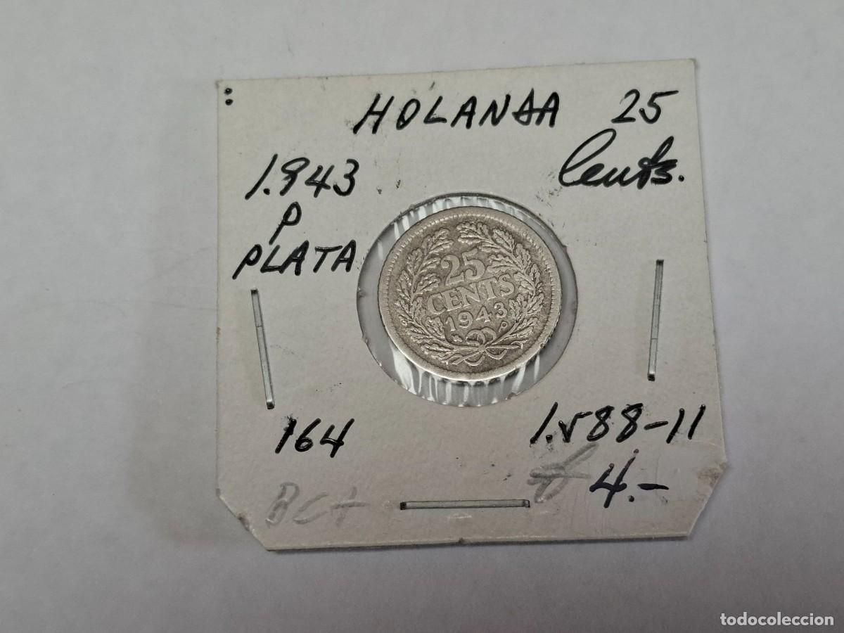 Monedas antiguas de Europa: 25 CENTS. de PLATA de 1943 P KM 164 HOLANDA en BC+