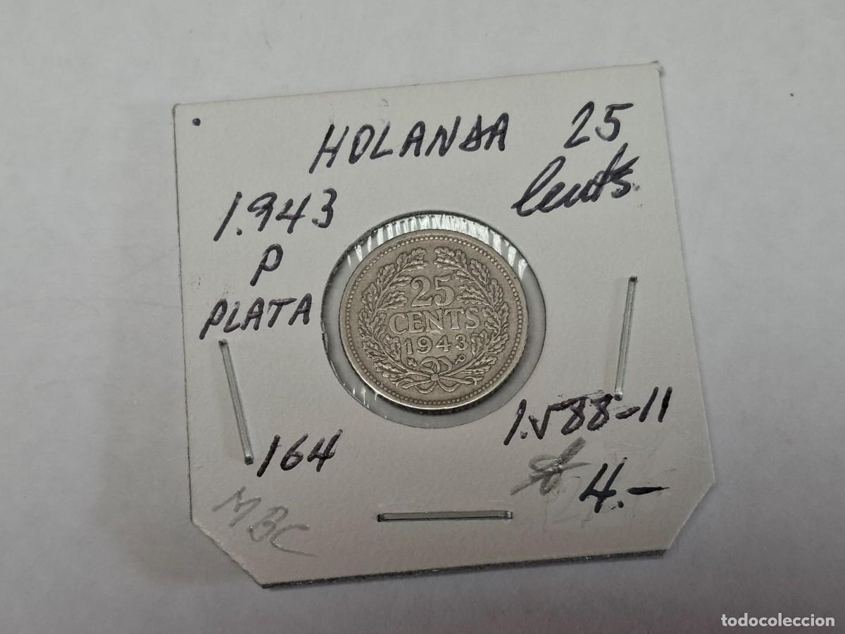 Monedas antiguas de Europa: 25 CENTS. de PLATA de 1943 P KM 164 HOLANDA en MBC