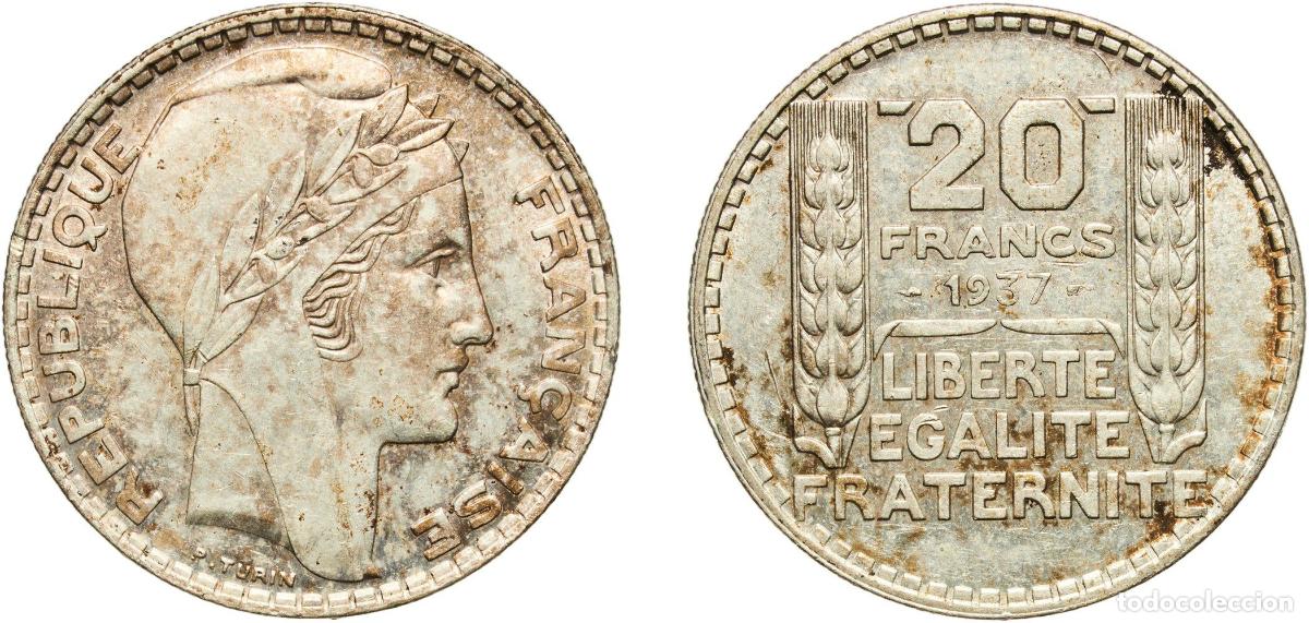 Monedas antiguas de Europa: France Third Republic 1937 20 Francs Silver (.680) Paris Mint (1189205) 19.93g AU Franc 2014 400/8