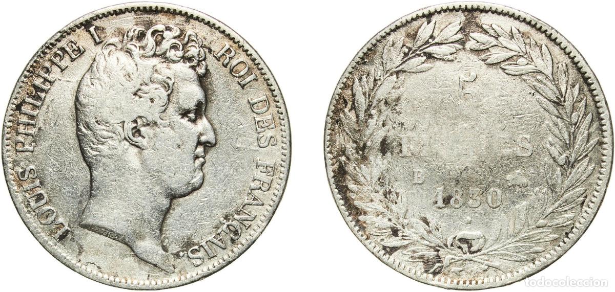 Monedas antiguas de Europa: France Kingdom 1830 B 5 Francs - Louis-Philippe Silver (.900) Paris Mint 24.34g VF Franc 2014 316/3