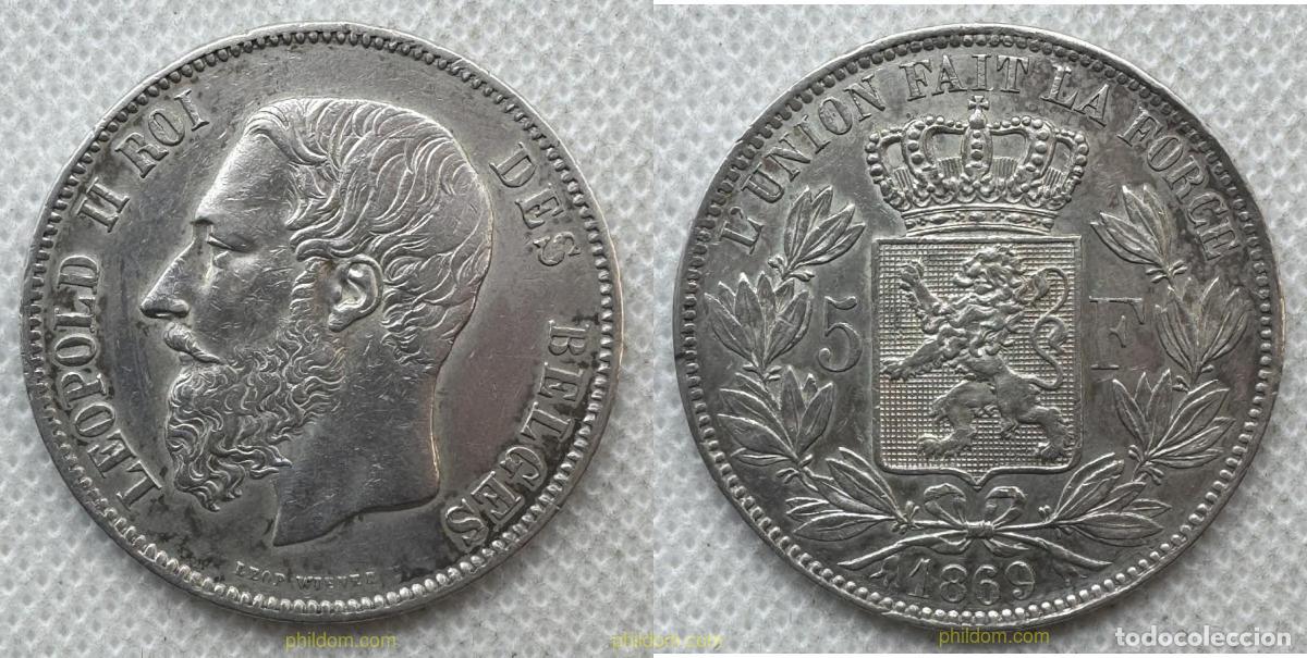 Monedas antiguas de Europa: 5517 BELGICA 1869 1869 BELGICA 5 FRANCS - LEOPOLDO II