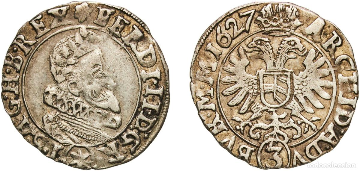 Monedas antiguas de Europa: Bohemia Kingdom Kingdom of Bohemia Kingdom 1627 3 Kreuzer - Ferdinand II (Brno) Silver Brno 1.59g X