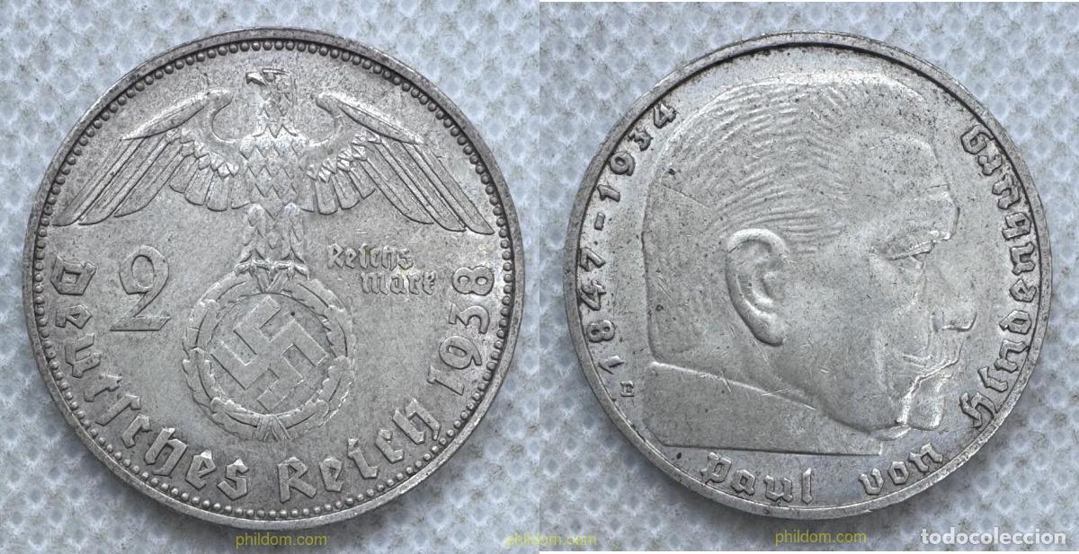 Monedas antiguas de Europa: 5532 ALEMANIA 1934 Alemania 2 Reichsmark 1938 E