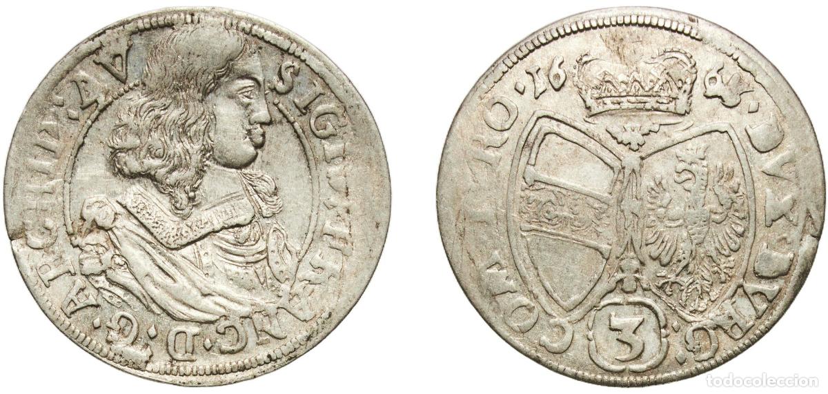 Monedas antiguas de Europa: Austria County of Tyrol Australian States 1665 3 Kreuzer - Sigismund Franz (Hall) Billon (.414 silv