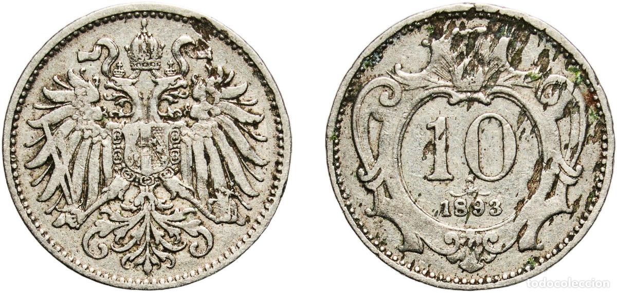 Monedas antiguas de Europa: Austria Austro-Hungarian Empire 1893 10 Heller Nickel Vienna Mint (43524000) 2.9g VF KM 2802 Sch&ouml;n