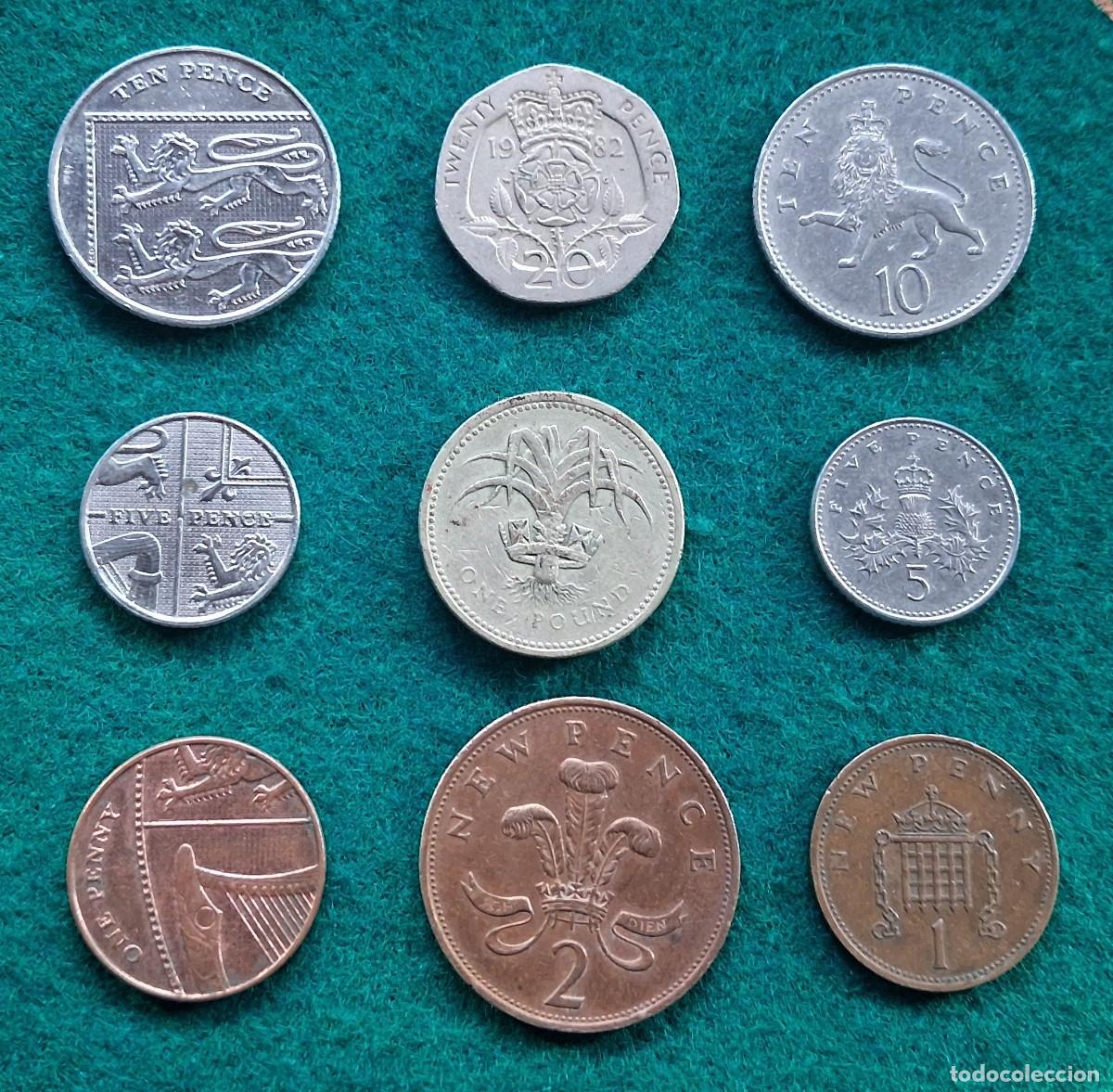 Monedas antiguas de Europa: Lote de 9 monedas de Reino Unido ( Pence ) conjunto de monedas Inglesas