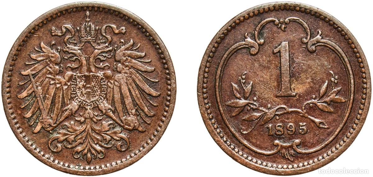 Monedas antiguas de Europa: Austria Austro-Hungarian Empire 1895 1 Heller - Franz Joseph I Bronze (Cu 950, Sn 40, Zn 10) Vienna
