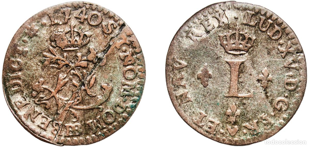 Monedas antiguas de Europa: France Kingdom 1740 BB 1&frasl;120 Ecu - Louis XV Billon (.208 silver) Strasbourg Mint (83904) 0.93g VF