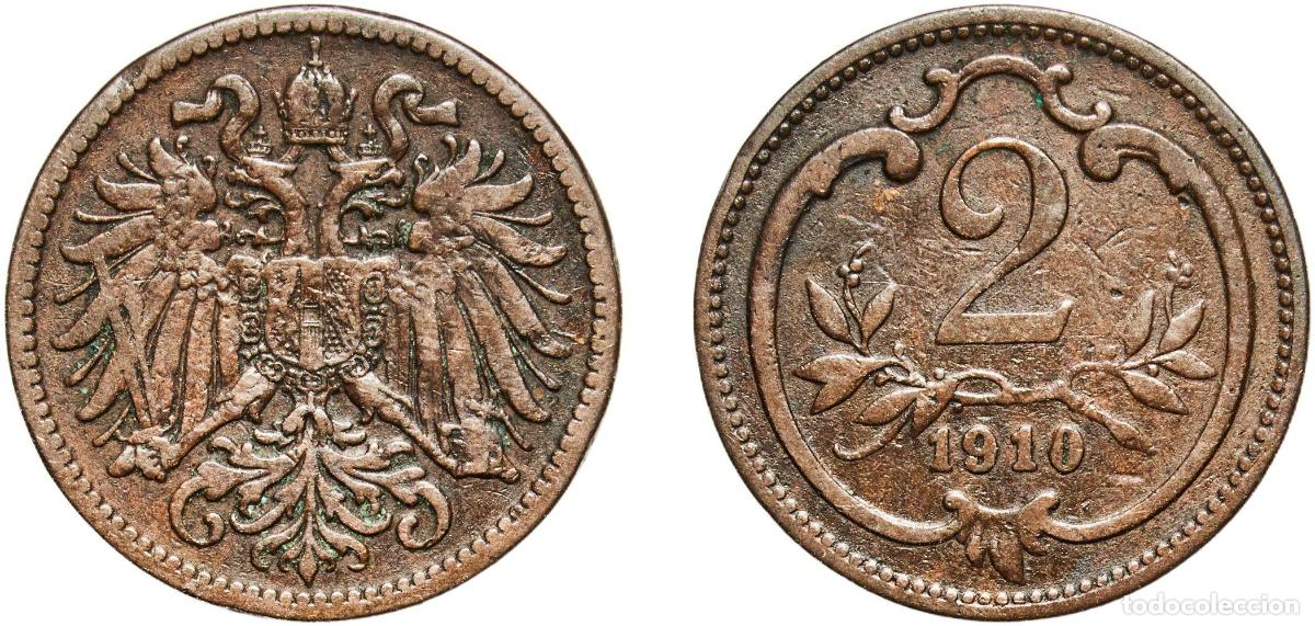 Monedas antiguas de Europa: Austria Empire 1910 2 Heller - Franz Joseph I Bronze (Cu 950, Sn 40, Zn 10) (28406000) 3.37g VF KM
