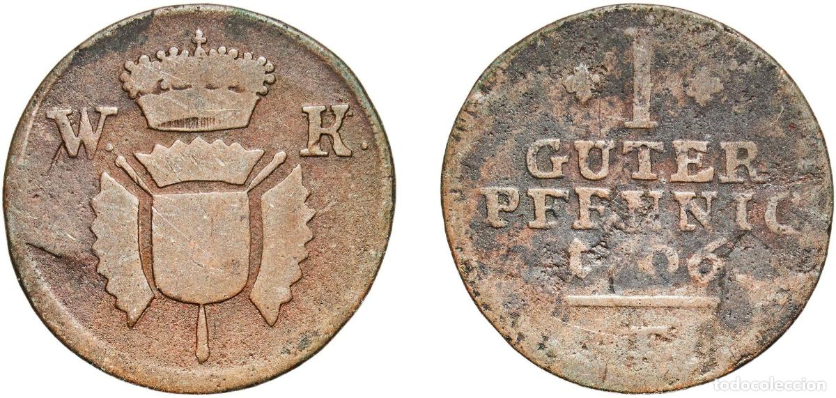 Monedas antiguas de Europa: Germany Schaumburg-Hessen, Province of German states 1826 1 Pfennig - William II Copper Kassel Mint