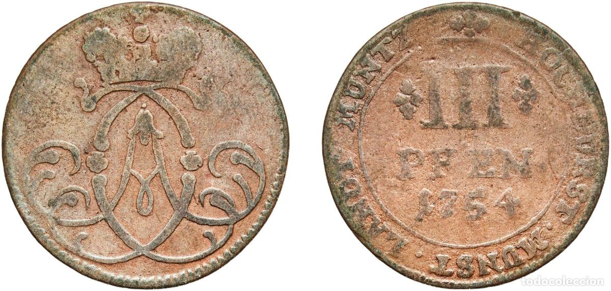 Monedas antiguas de Europa: Germany Bishopric of M&uuml;nster German states 1754 3 Pfenninge - Clemens August Copper M&uuml;nster 2.76g V