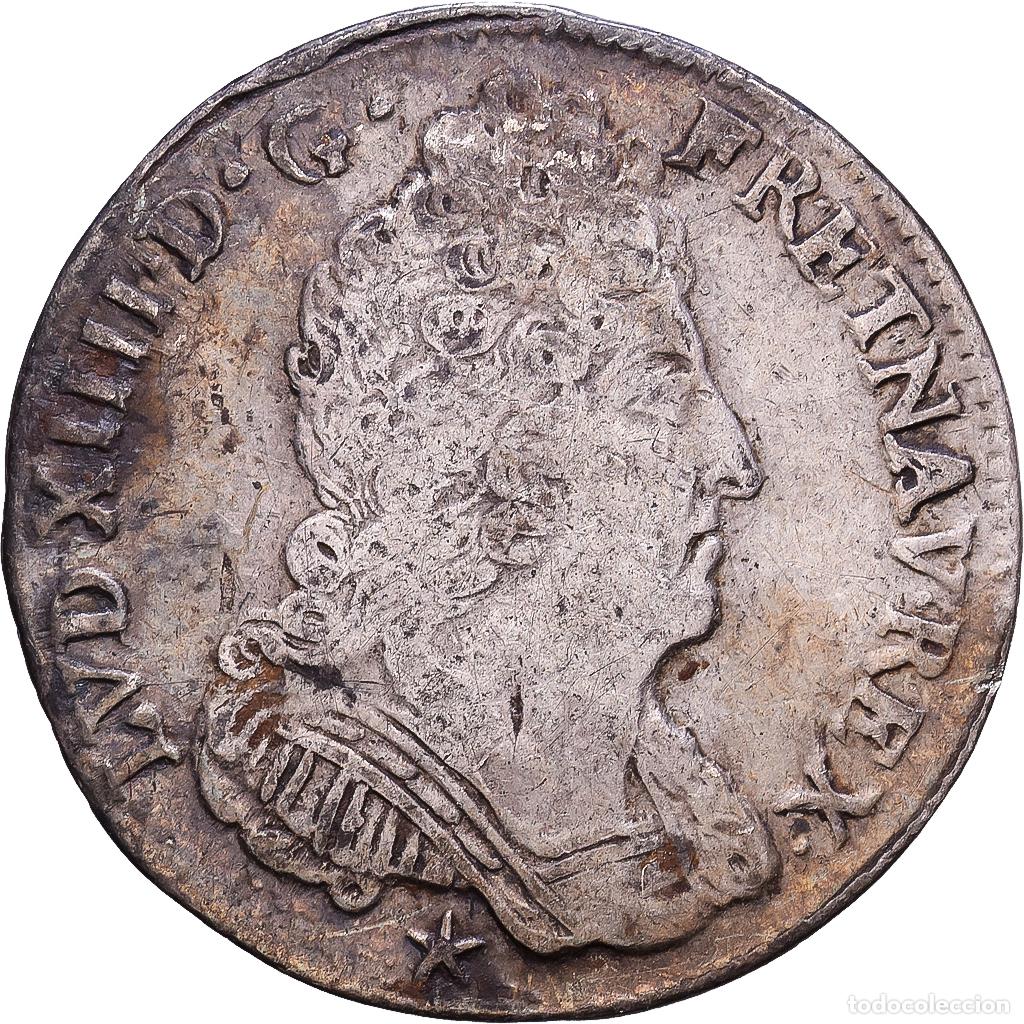 Monedas antiguas de Europa: [#1547495] Francia, Louis XIV, 1/10 &Eacute;cu aux 3 couronnes, 1713, Montpellier, Plata, BC+