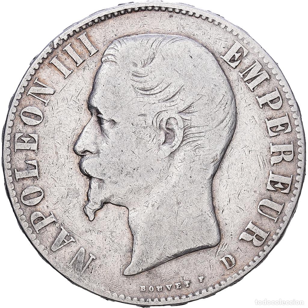 Monedas antiguas de Europa: [#1552378] Francia, Napoleon III, 5 Francs, 1856, Lyon, Plata, BC+, Gadoury:734, KM:782.3