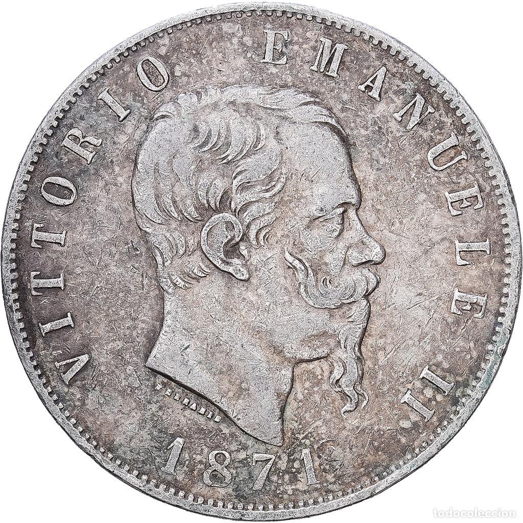 Monedas antiguas de Europa: [#1552425] Italia, Vittorio Emanuele II, 5 Lire, 1871, Milan, Plata, MBC, KM:8.3