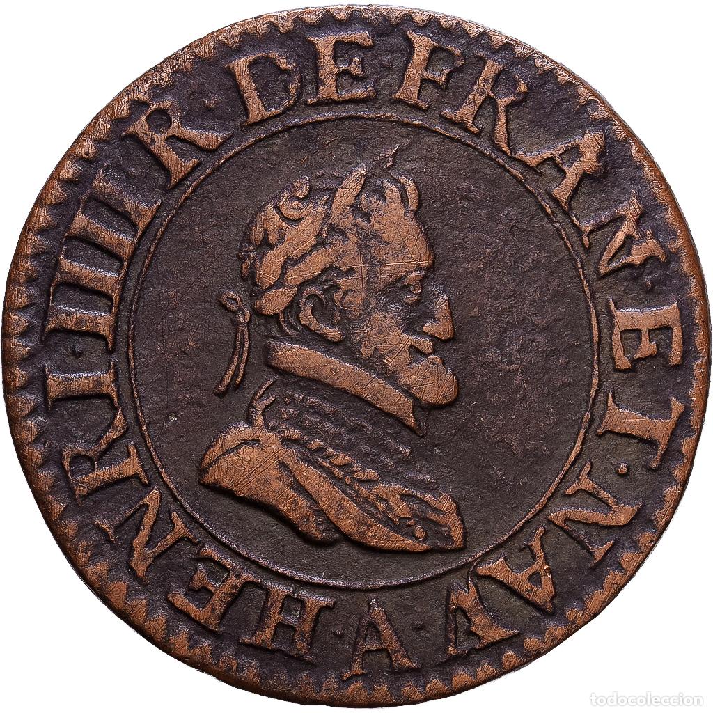 Monedas antiguas de Europa: [#1547492] Francia, Henri IV, Double Tournois, 1604, Paris, Bronce, MBC, Gadoury:538