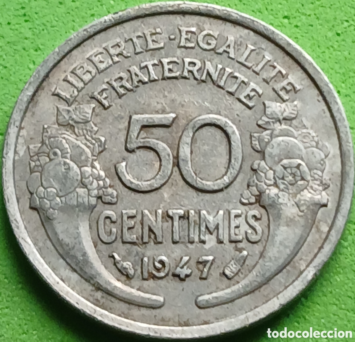 Monedas antiguas de Europa: Francia 50 c&eacute;ntimos 1947 km#894a sin marca de ceca