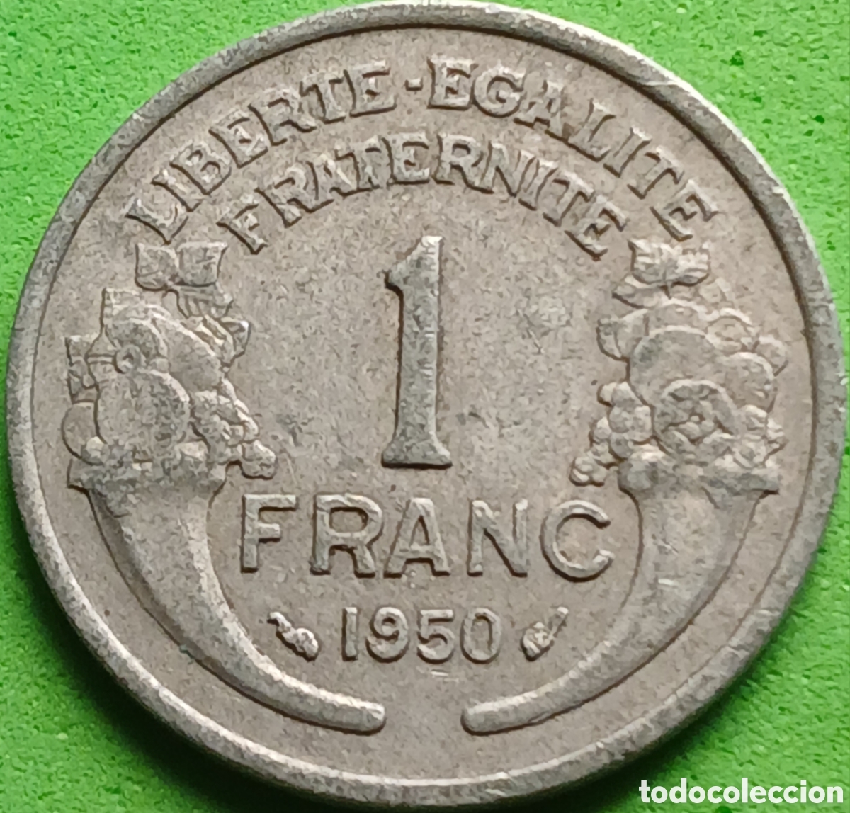 Monedas antiguas de Europa: Francia 1 franco 1950 km#885a sin marca de ceca