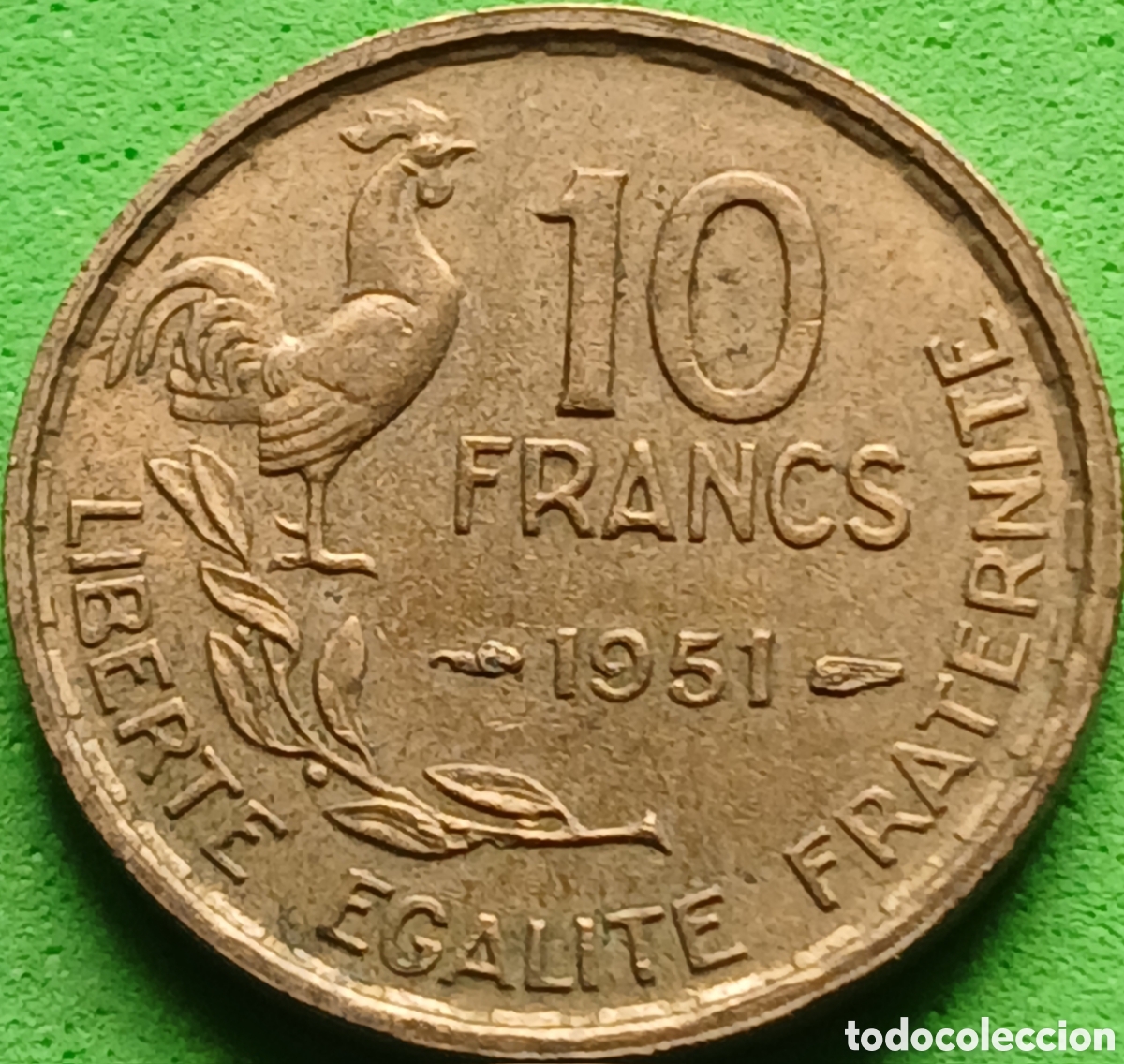 Monedas antiguas de Europa: Francia 10 francos 1951 km#915 sin marca de ceca