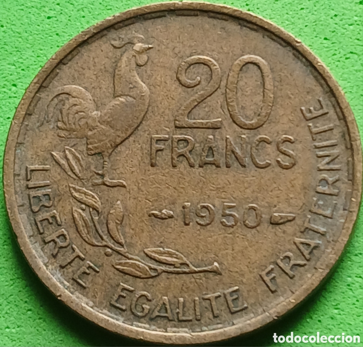 Monedas antiguas de Europa: Francia 20 francos 1950 km#917 sin marca de ceca