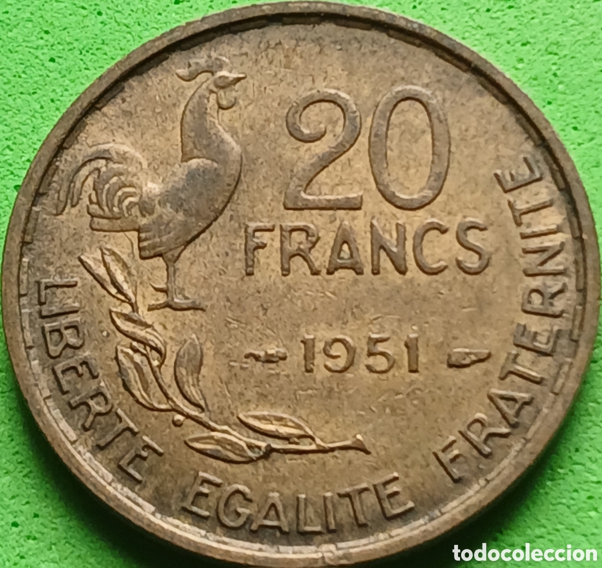Monedas antiguas de Europa: Francia 20 francos 1951 km#917 sin marca de ceca