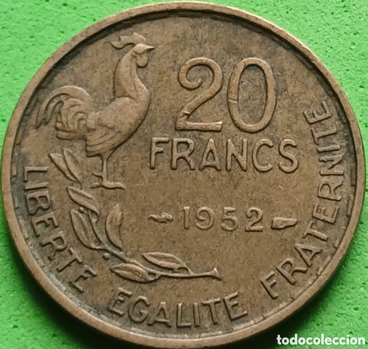 Monedas antiguas de Europa: Francia 20 francos 1952 km#917 sin marca de ceca