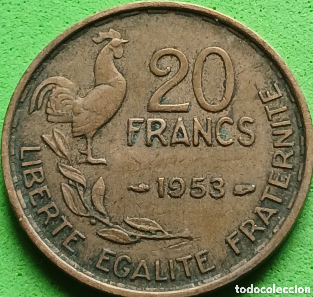 Monedas antiguas de Europa: Francia 20 francos 1953 km#917 sin marca de ceca