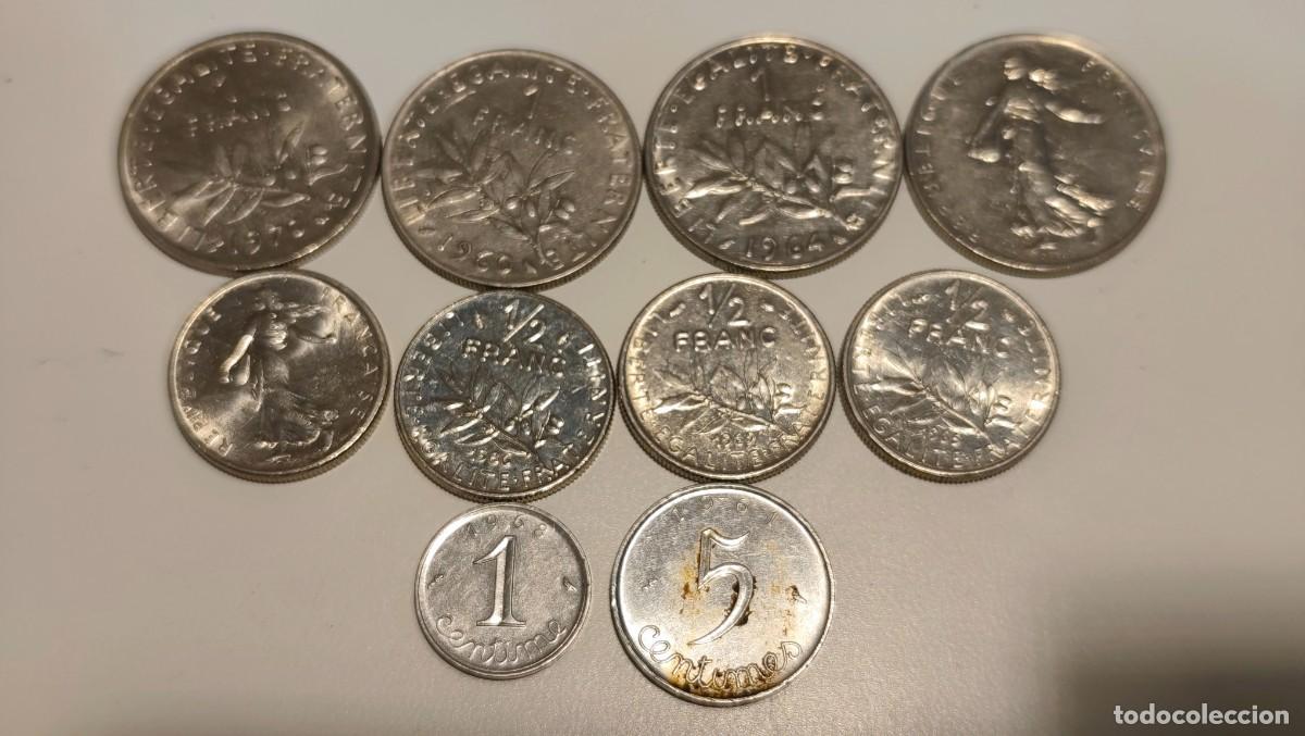 Monedas antiguas de Europa: LOTE DE MONEDAS DE FRANCIA 1 C 1968 - 5 C 1961 -1/2 F 1965 1969 1973 1986 - 1 F 1960 1969 1970 1971