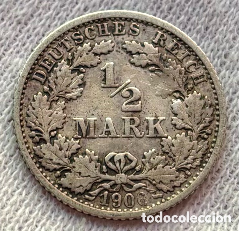 Monedas antiguas de Europa: Moneda PLATA ALEMANIA 1/2 Marco 1906-F. Mark