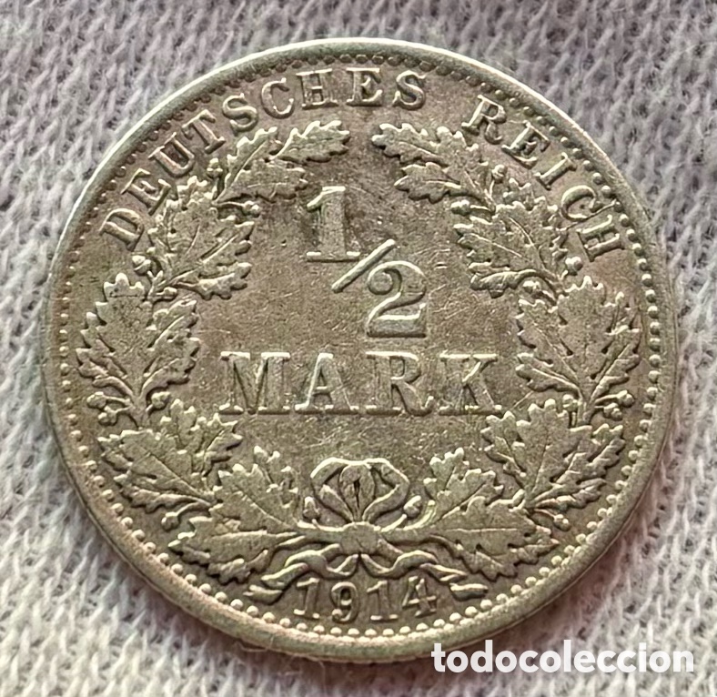 Monedas antiguas de Europa: Moneda PLATA ALEMANIA 1/2 Marco 1914-A. Mark