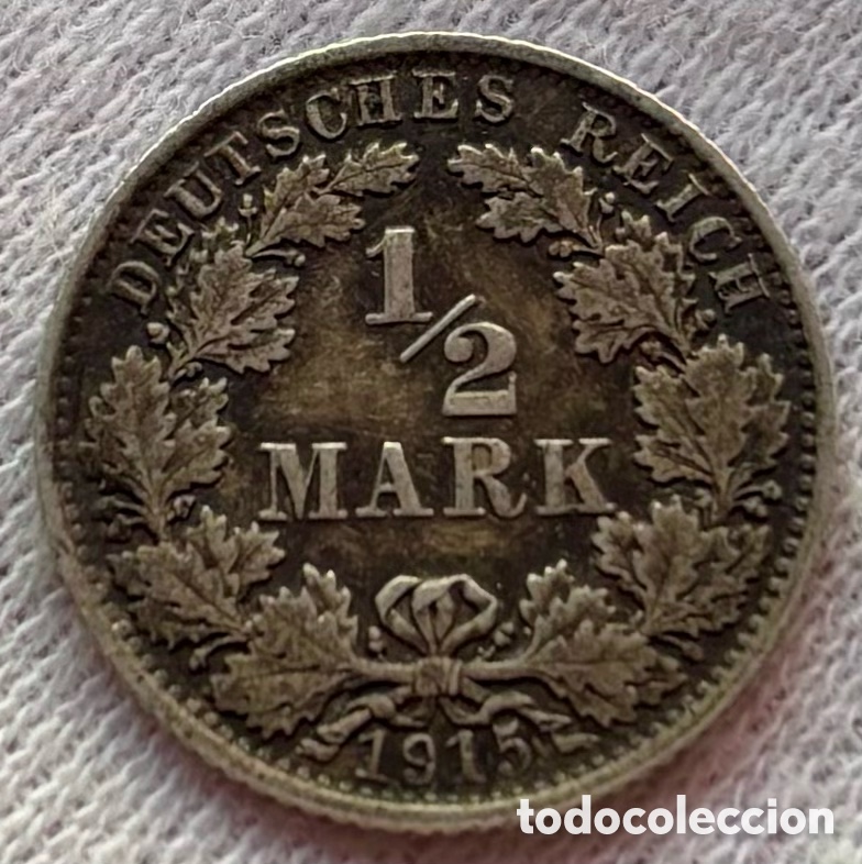 Monedas antiguas de Europa: Moneda PLATA ALEMANIA 1/2 Marco 1915-E. Mark