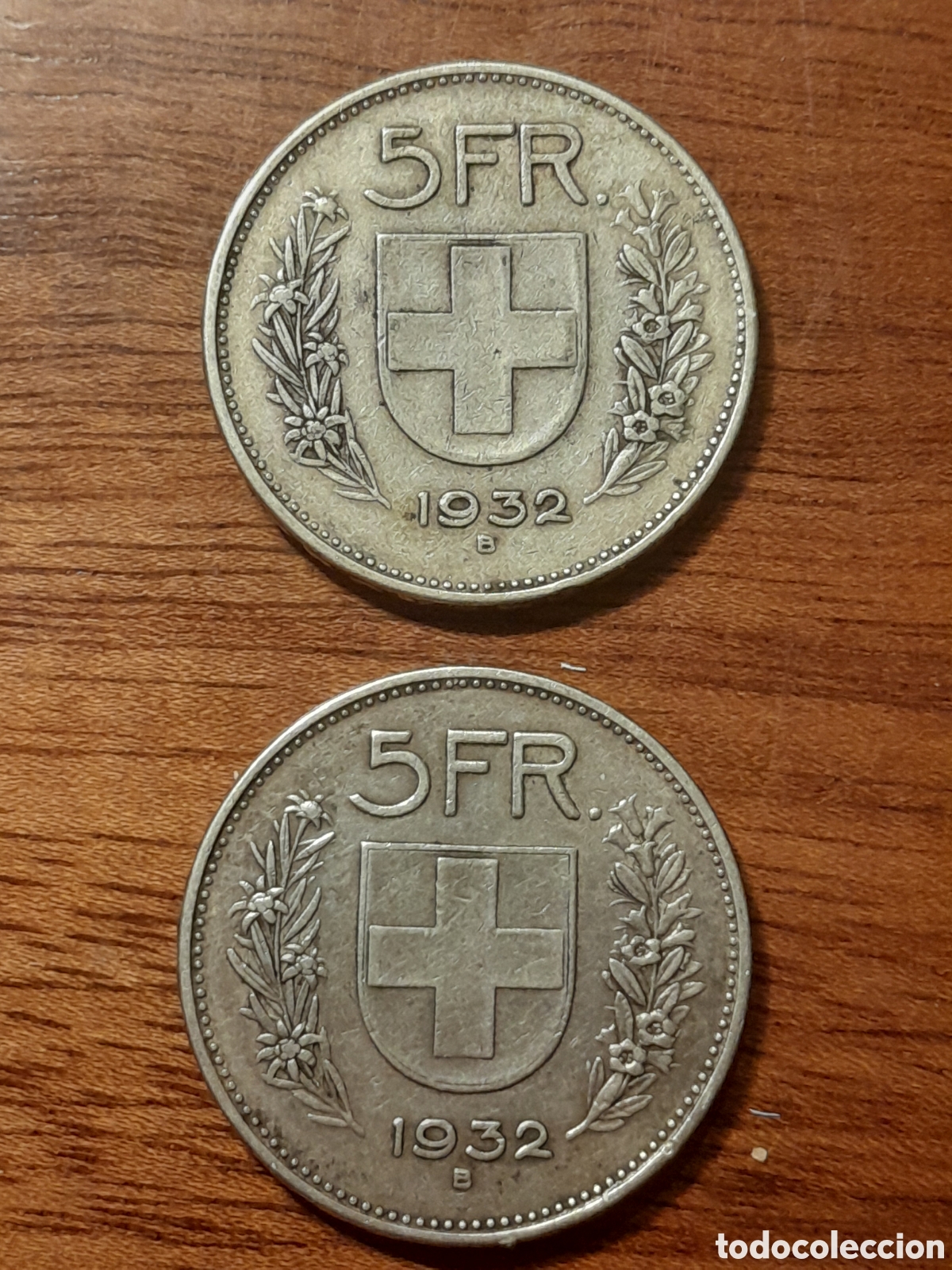 Alte M&uuml;nzen aus Europa: 2 monwdas plata de 5 francos suizos, 1932
