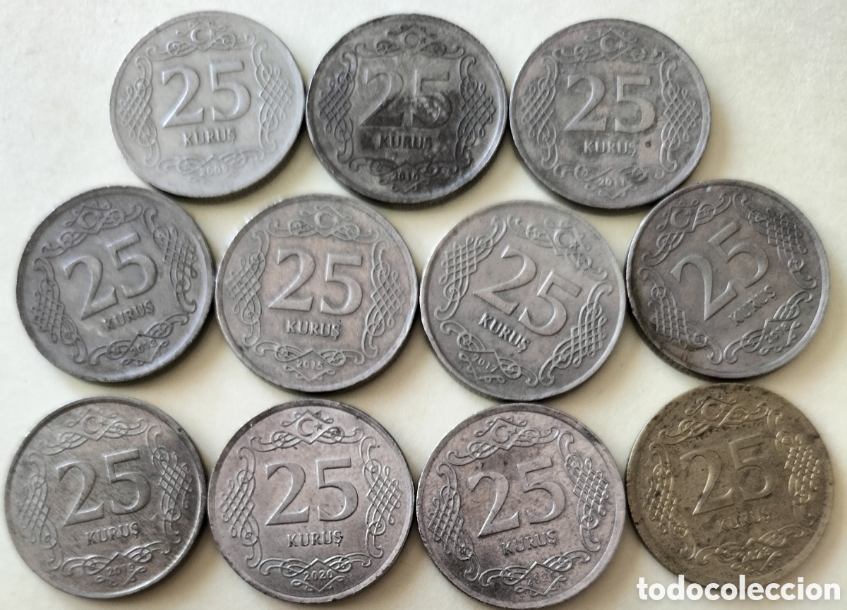 Monedas antiguas de Europa: Lote 11 Monedas Distintas 25 Kurus Turqu&iacute;a.