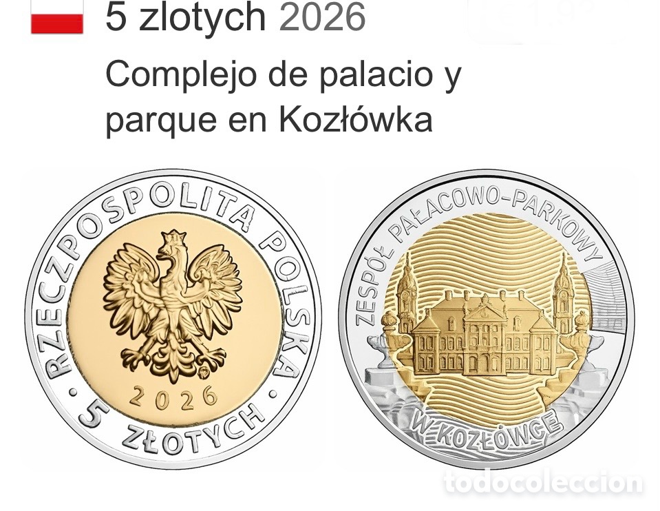 Monedas antiguas de Europa: Polinia 5 Zloty 2026 Korlowska