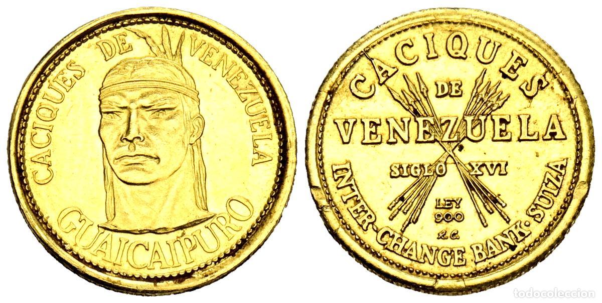 Moedas antigas da Europa: VENEZUELA. Caciques de Venezuela: Guaicaipuro. (Au. 1,48g /14mm). S/D (ca. 1960). MBC+. Muescas en r
