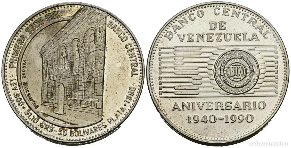 Monedas antiguas de Europa: VENEZUELA. 50 Bol&iacute;vares. (Ar. 31,13g/35mm). 1990. 50 Aniversario de la primera sede del Banco Centra