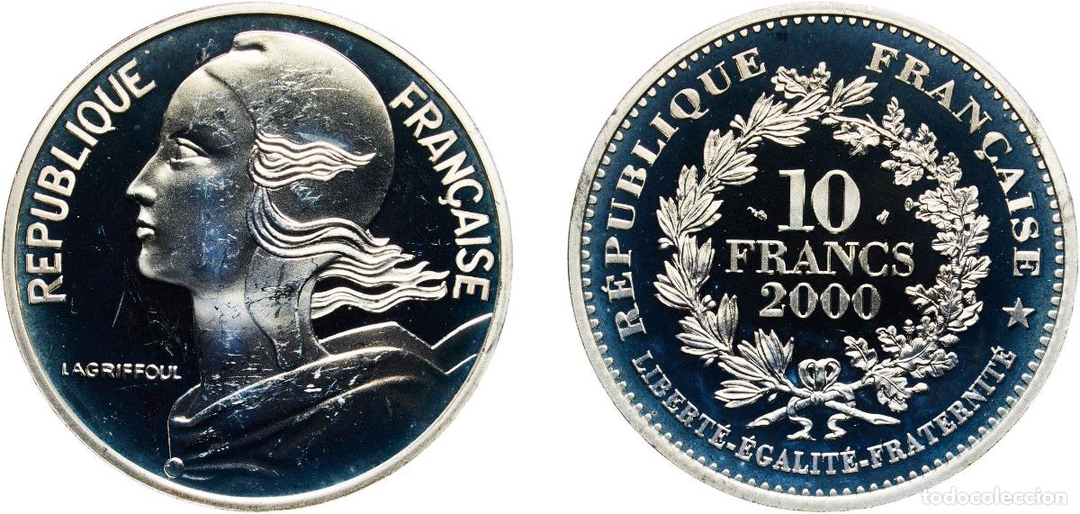 Monedas antiguas de Europa: France Fifth Republic 2000 10 Francs (Lagriffoul) Silver (.900) Paris Mint (8537) 22.3g PF KM 1401