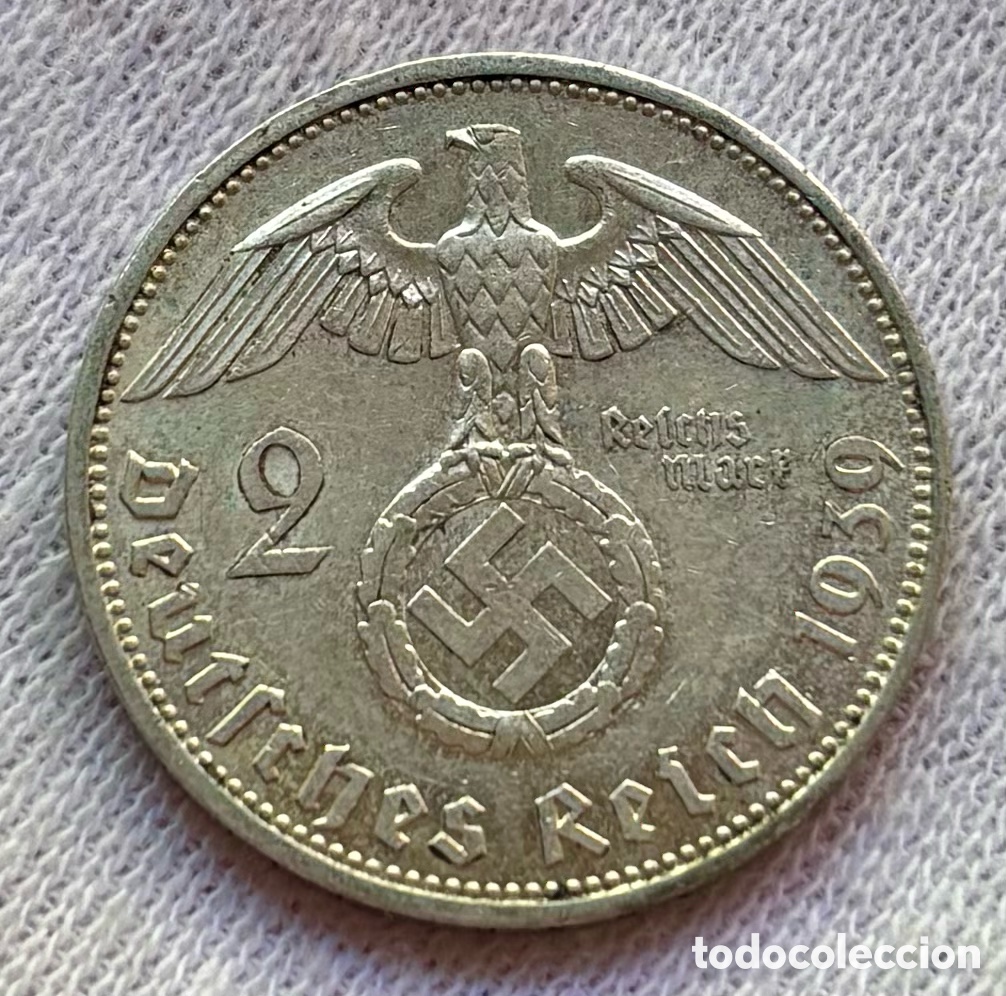 Monedas antiguas de Europa: Moneda PLATA ALEMANIA NAZI 2 Marcos 1939-A . Mark. SC-