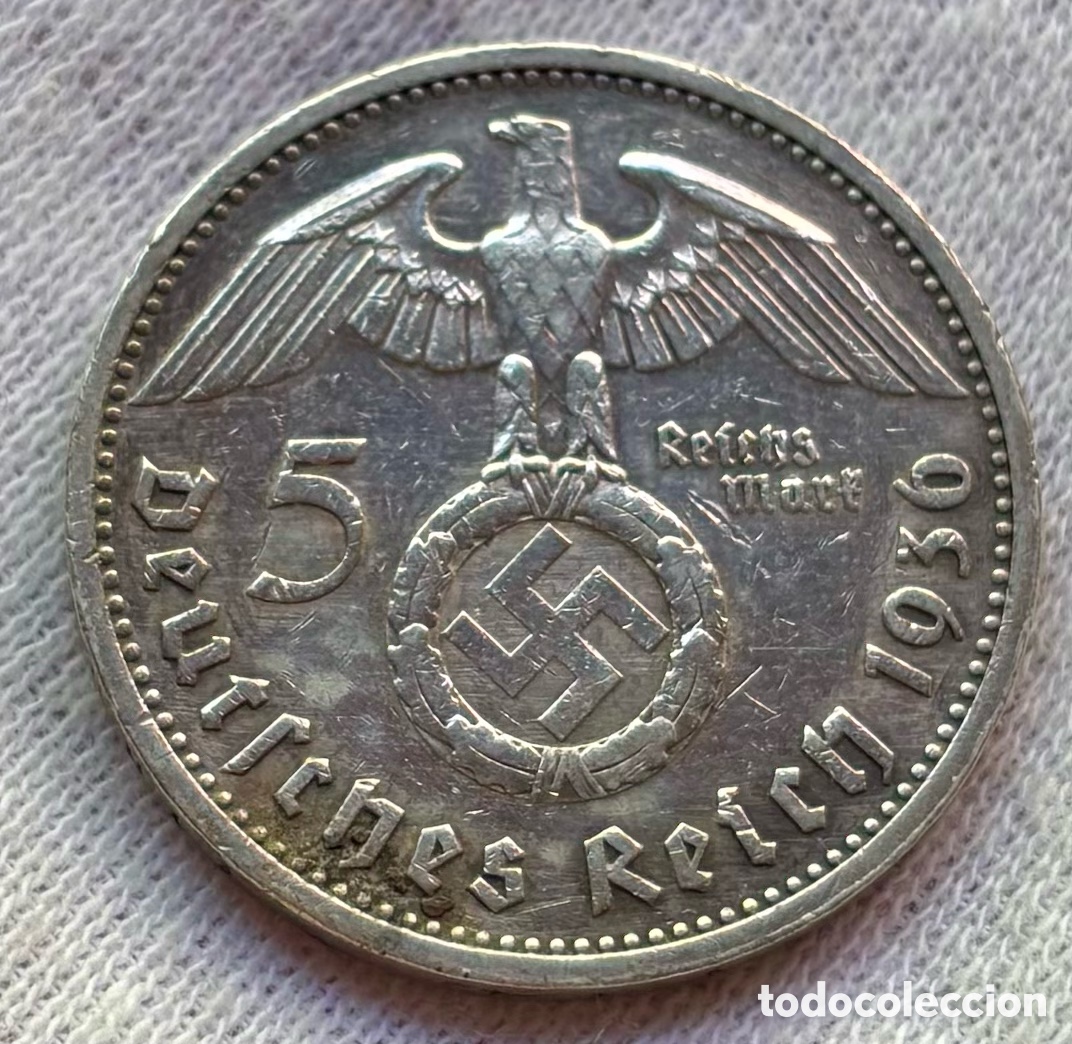 Monedas antiguas de Europa: Moneda PLATA ALEMANIA NAZI 5 Marcos 1936-E . Mark