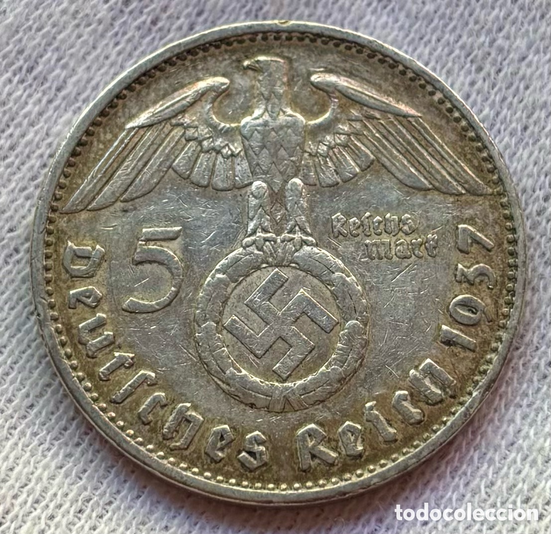 Monedas antiguas de Europa: Moneda PLATA ALEMANIA NAZI 5 Marcos 1937-A. Mark