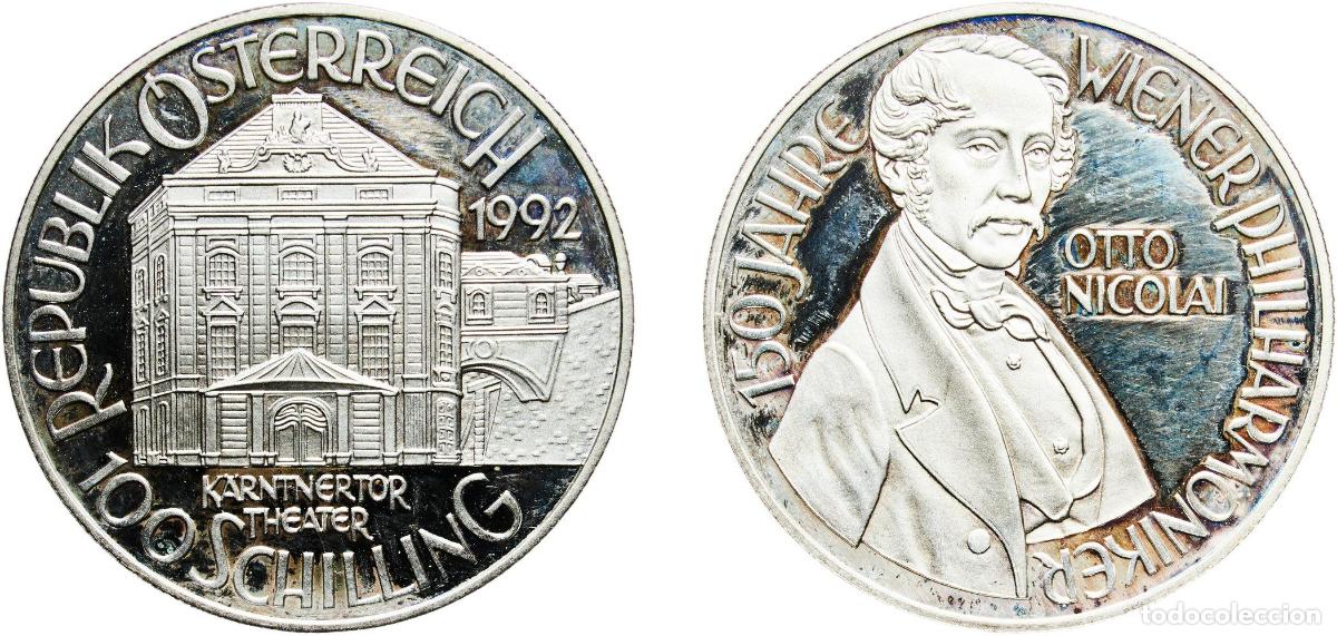 Monedas antiguas de Europa: Austria Second Republic 1992 100 Schilling (Otto Nicolai) Silver (.900) (Copper .100) Vienna Mint (