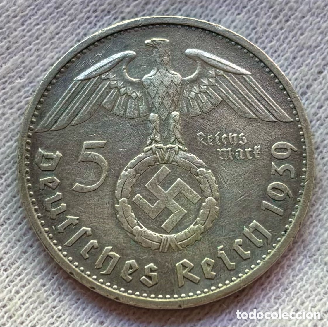 Monedas antiguas de Europa: Moneda PLATA ALEMANIA NAZI 5 Marcos 1939-B. Mark