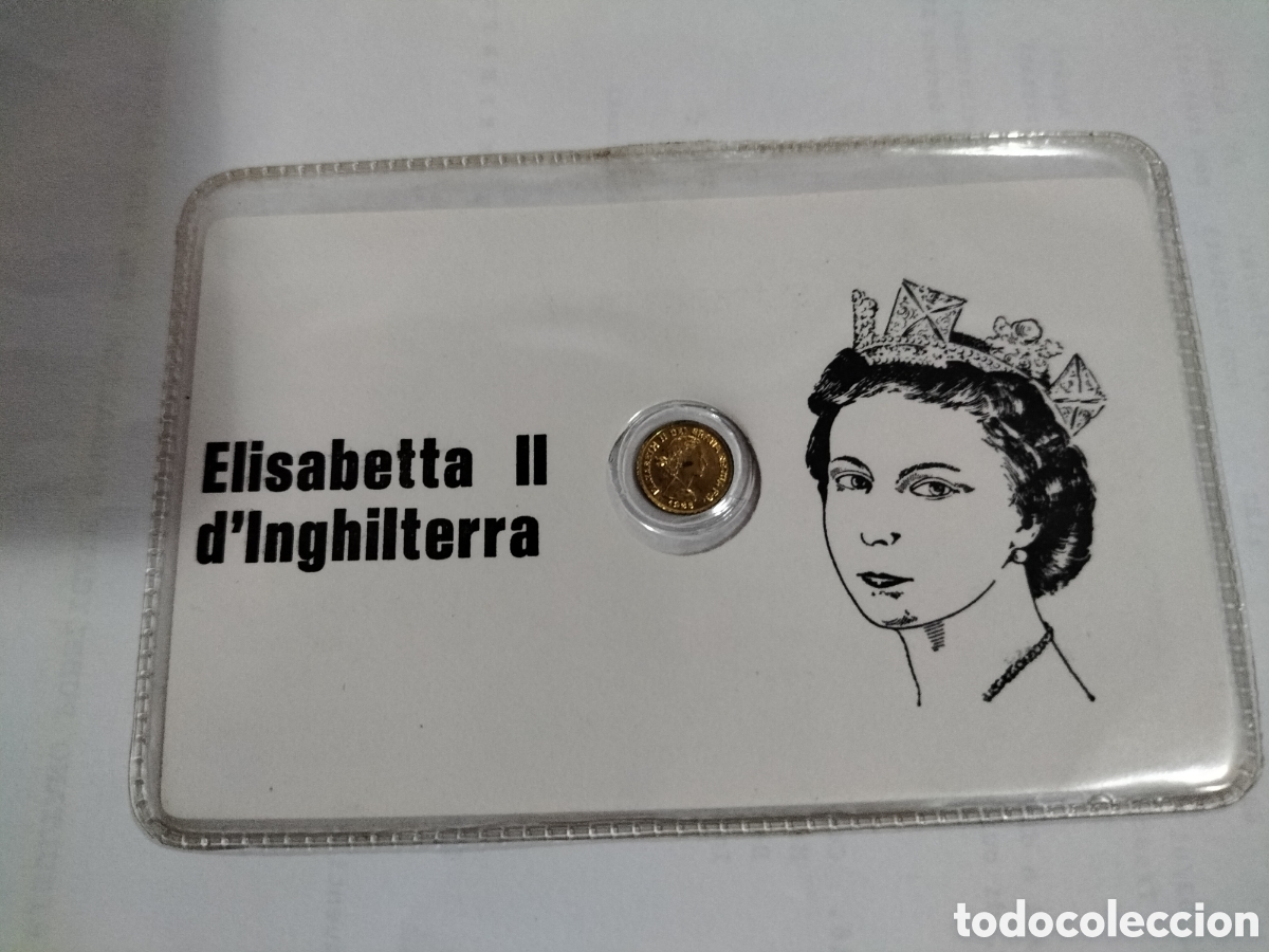 Monedas antiguas de Europa: Cartoncino Elisabetta II con monetina riproduzione oro 8 ka