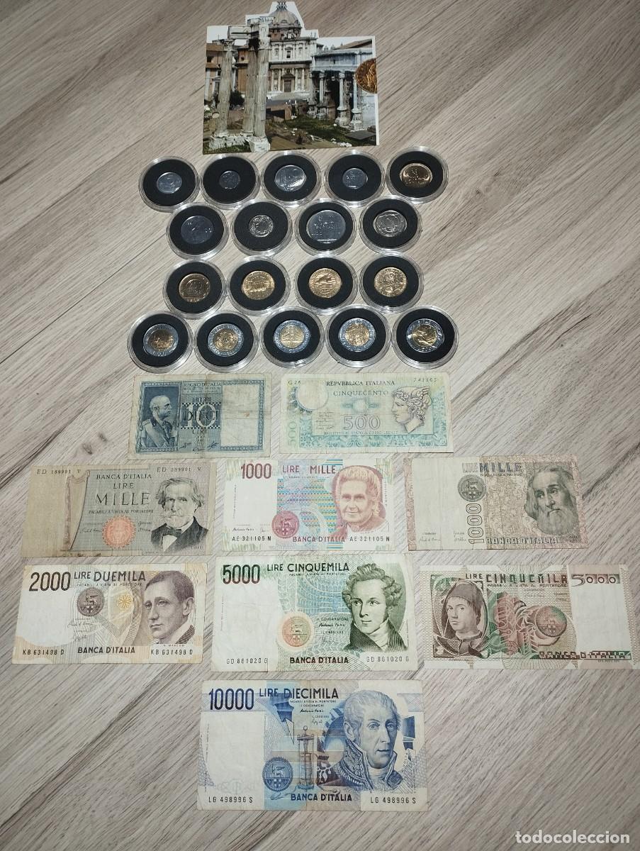 Monedas antiguas de Europa: 18 monedas y 9 billetes .Lira Italiana.